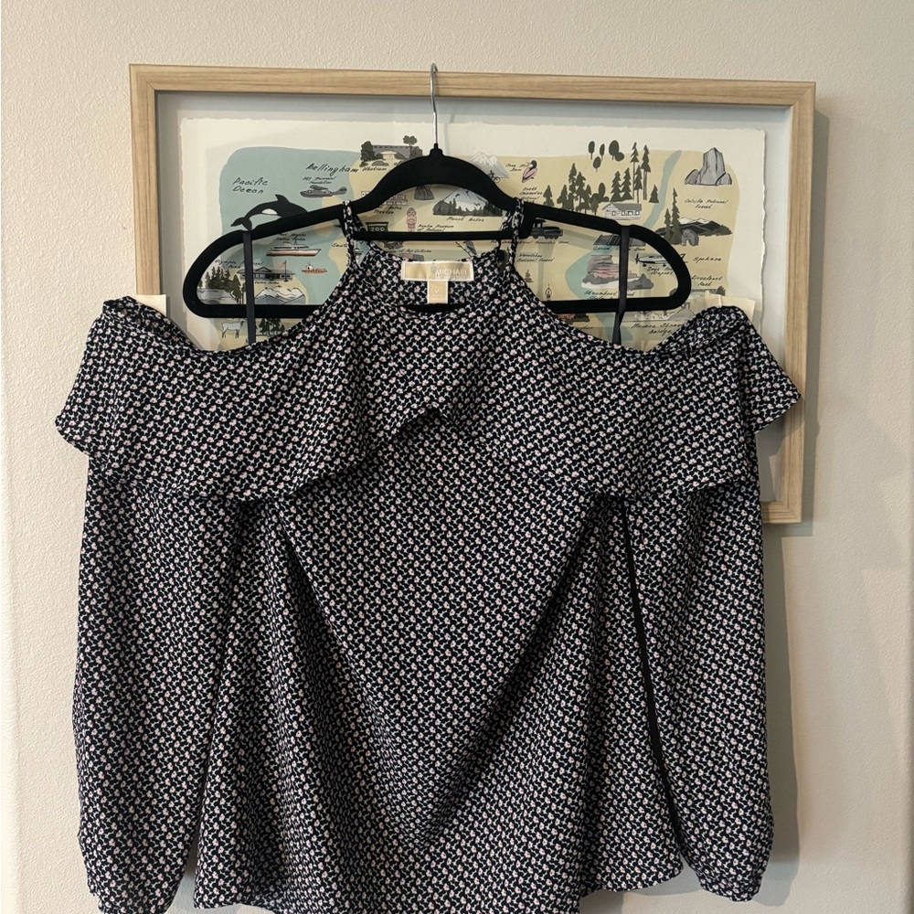 Michael Kors Black and White Off-Shoulder Blouse